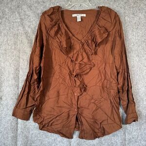 Vintage Y2K Kikomo Ruffle Collar Boho Fairy Top‎ Womens Size 20W Brown Cottage